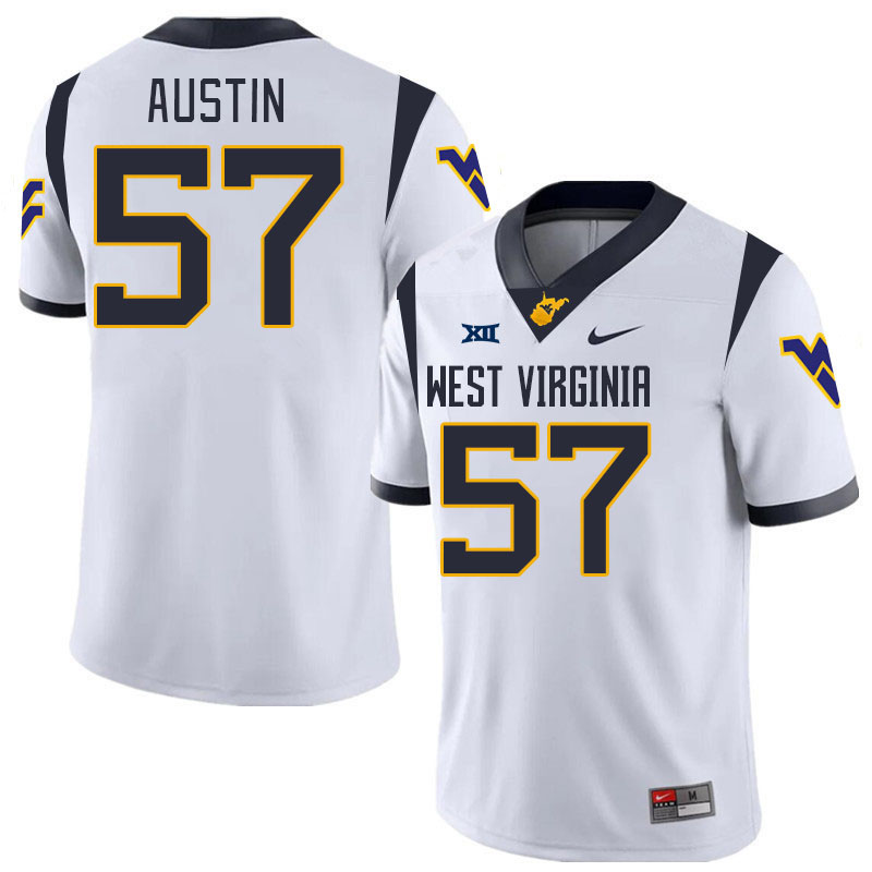 #57 Lucas Austin West Virginia Mountaineers College 2024 New Uniforms Football Jerseys Stitched Sale-White